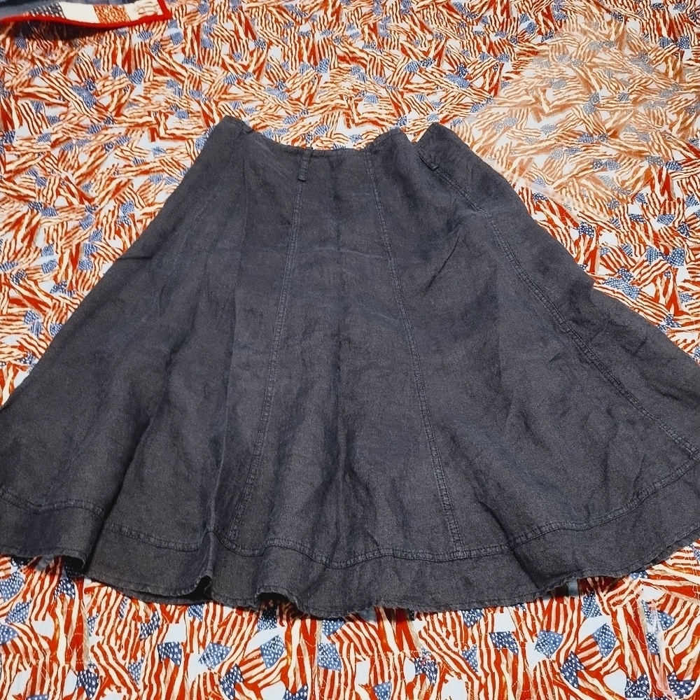 Skirt 100% Linen Dark Blue A-Line Skirt